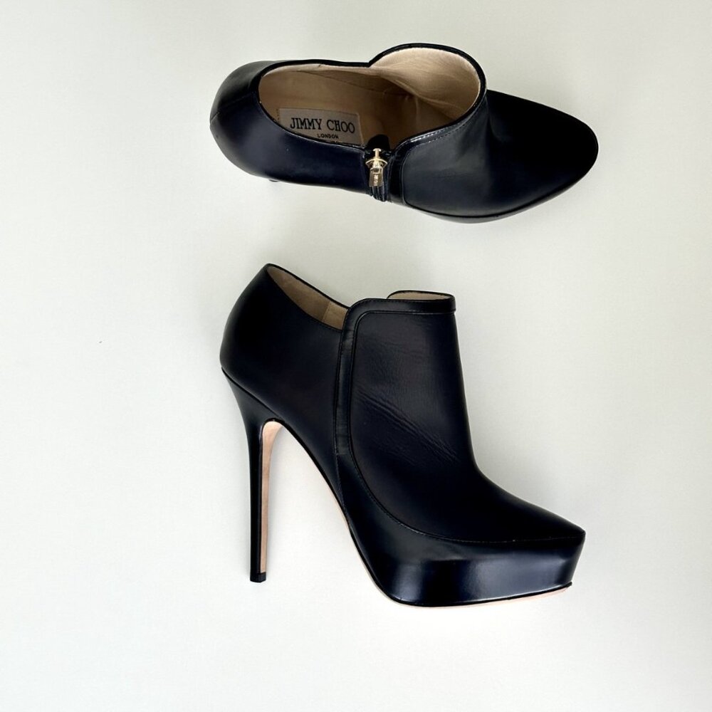 JIMMY CHOO 'Decoy' Black Leather Platform Ankle Booties Boots Size 38.5